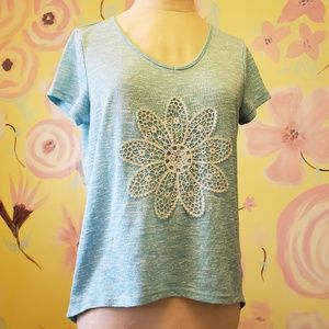 Aeropostale Sea foam Blue Tee Flower applique